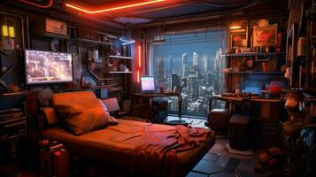 cyberpunk appartamento interno foto