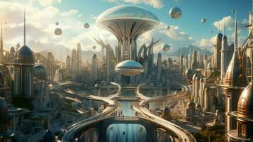 onirico visione di un' futuristico città con elegante foto