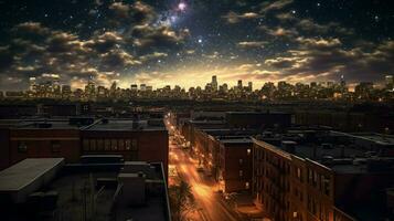 tetto Visualizza di notte cielo con stelle splendente foto