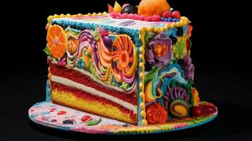 fetta di torta decorato con vivace colori foto