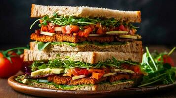 gustoso vegano Sandwich confezionato con fresco salutare foto