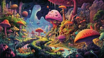 trippy alieno mondo pieno con bizzarro e colore foto