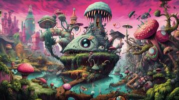 trippy alieno mondo pieno con bizzarro e colore foto