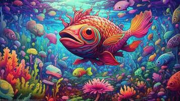 trippy pesce nuoto nel psichedelico subacqueo foto