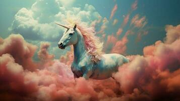 trippy unicorno con suo testa nel il nuvole foto