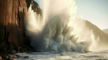 tsunami onde schianto contro torreggiante scogliera invio foto