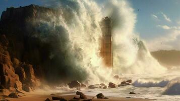 tsunami onde schianto contro torreggiante scogliera invio foto