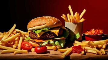 veggie hamburger e fatti in casa patatine fritte nel vivace veloce foto