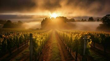 vigneto circondato di nebbioso Alba raggi di sole slo foto