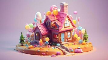 un' fantasia caramella Casa con dolci e cioccolato dolce foto