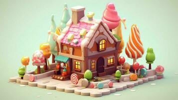 un' fantasia caramella Casa con dolci e cioccolato dolce foto