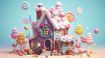 un' fantasia caramella Casa con dolci e cioccolato dolce foto