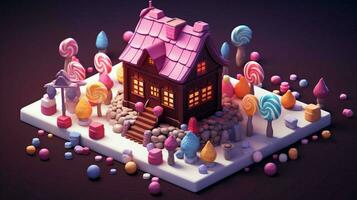 un' fantasia caramella Casa con dolci e cioccolato dolce foto