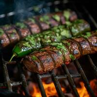 magro fette di fianco bistecca lanciato su foto