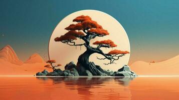 albero su solido colore sfondo zen enso Behance foto