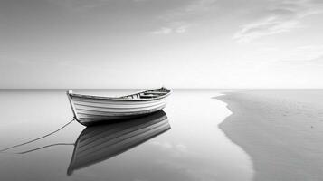 bianca e nero paesaggio marino con un' colorato barca mini foto