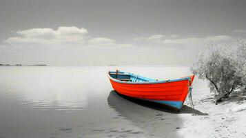 bianca e nero paesaggio marino con un' colorato barca mini foto