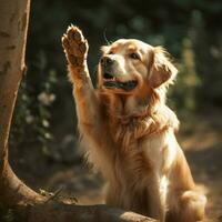 un' amichevole cane offerta un' zampa per un' stretta di mano foto