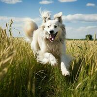 un' grazioso cane rampante attraverso un' campo foto