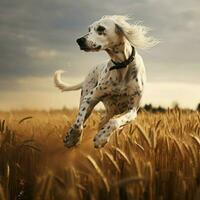 un' grazioso cane rampante attraverso un' campo foto