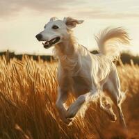 un' grazioso cane rampante attraverso un' campo foto