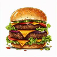 hamburger 2d vettore illustrazione cartone animato nel bianca sfondo foto