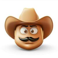 cowboy cappello viso emoji su bianca sfondo alto qualità 4k foto