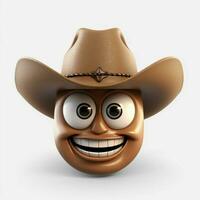 cowboy cappello viso emoji su bianca sfondo alto qualità 4k foto