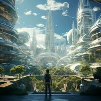 la creazione di un' visivo narrazione di un' futuristico utopia foto