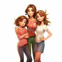 famiglia donna donna ragazza ragazza 2d cartone animato illustraton su whi foto