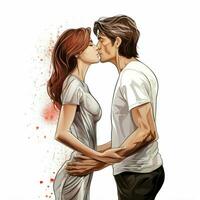 bacio donna uomo 2d cartone animato illustraton su bianca sfondo foto