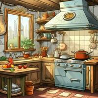 cucina Foglio 2d cartone animato illustraton su bianca sfondo Ciao foto