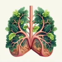 polmoni 2d cartone animato illustraton su bianca sfondo alto foto
