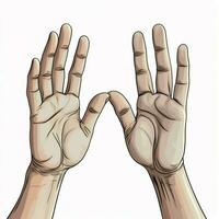Aperto mani 2d cartone animato illustraton su bianca sfondo alto foto