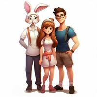 persone con coniglietto orecchie 2d cartone animato illustraton su bianca bac foto
