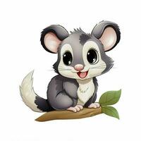 opossum 2d cartone animato vettore illustrazione su bianca sfondo foto