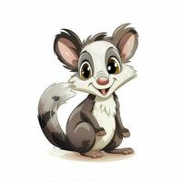 opossum 2d cartone animato vettore illustrazione su bianca sfondo foto