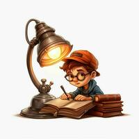 lettura lampada 2d cartone animato illustraton su bianca sfondo Ciao foto