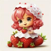 fragola shortcake 2d cartone animato illustraton su bianca indietro foto