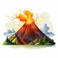 vulcano 2d cartone animato vettore illustrazione su bianca sfondo foto