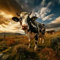foto di mucca pieno tiro alto qualità hdr 16k ultra HD selvaggio