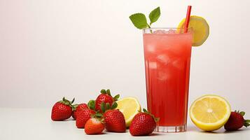 foto di un' fragola limonata isolato su piatto bianca sfondo. generativo ai