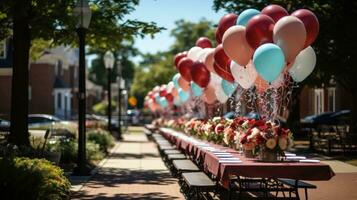 parchi decorato con palloncini per gettare un' festa. generativo ai foto