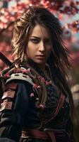 bellissimo samurai donna. generativo ai foto