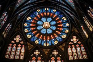Visualizza di Gotico Cattedrale macchiato bicchiere ai generativo foto