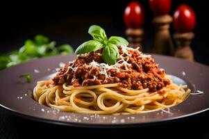 delizioso pasta con parmigiano e bolognese ai generativo foto