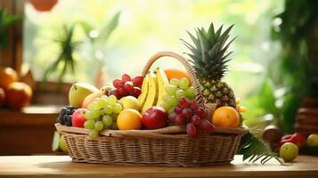 frutta nel un' cestino su il tavolo, avvicinamento. foto