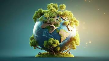 eco concetto con verde pianeta e alberi, mondo ozono giorno foto