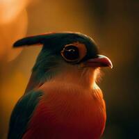 gozzovigliando nel il squisito dettagli di il indiano rullo uccello nel Perfetto illuminazione ,ai generato foto