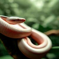 un' avvicinamento di il rosso e bianca latte di serpente colorato bilancia ,ai generato foto